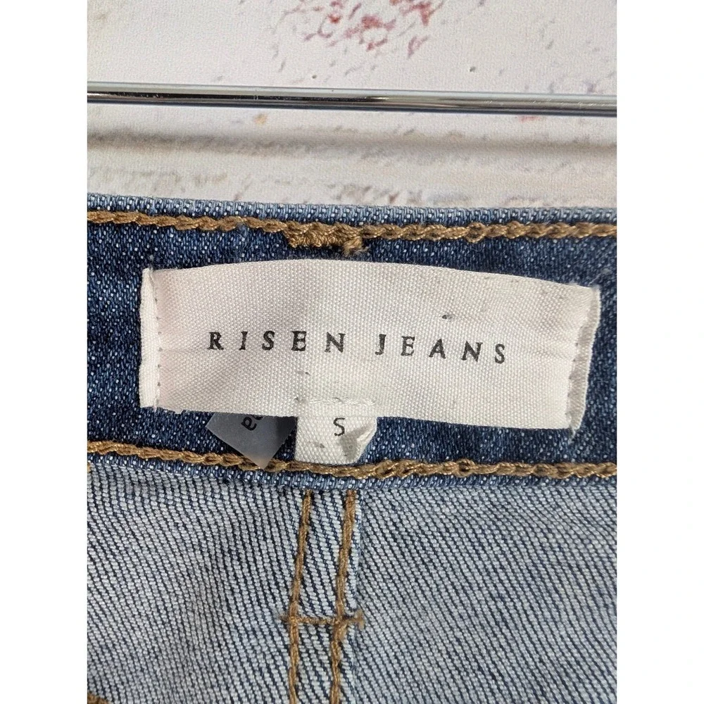 Risen Denim Shorts Womens Size S Blue Distressed Button Fly Frayed RDS6073